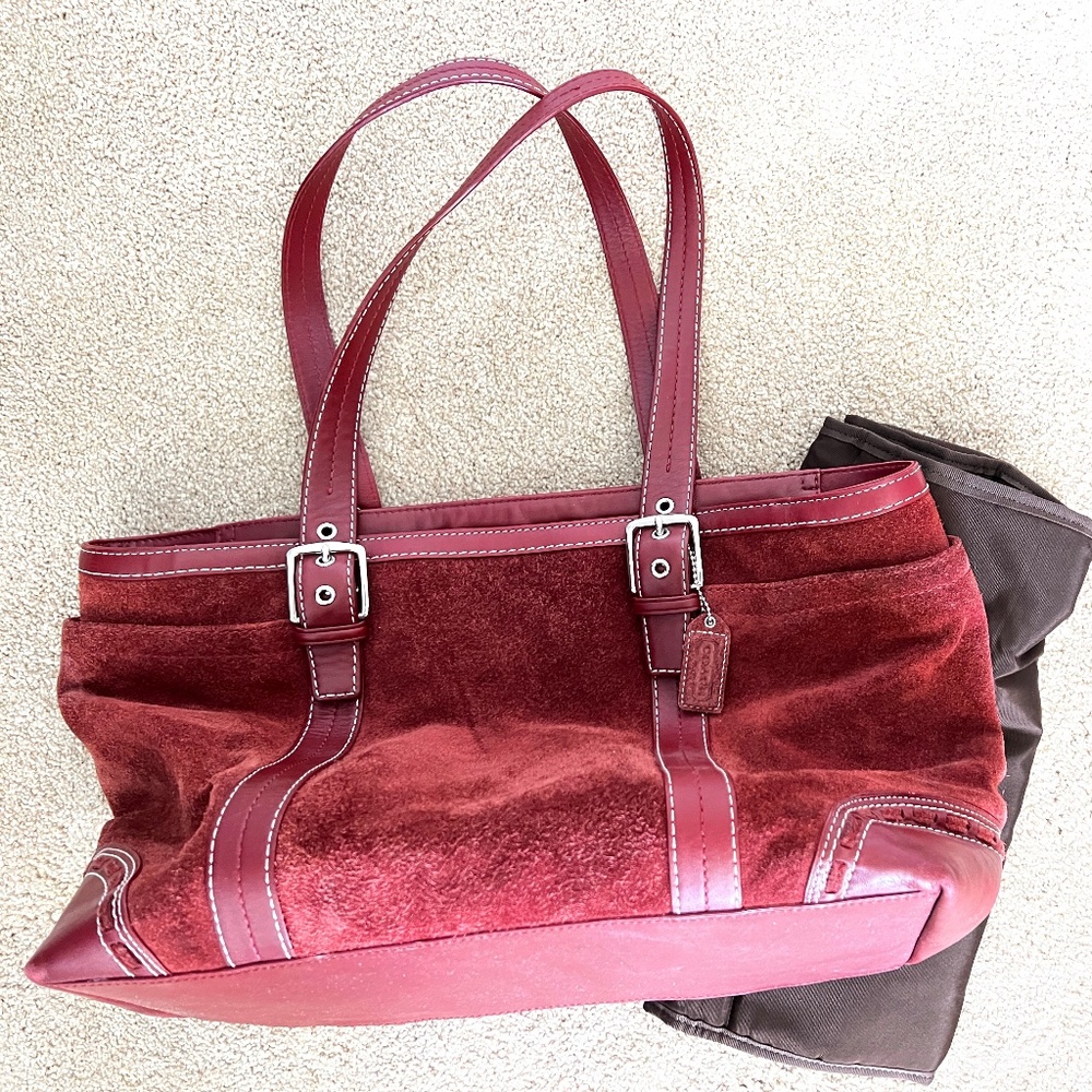 Red Suede Coach Diaper Bag (with changing mat)